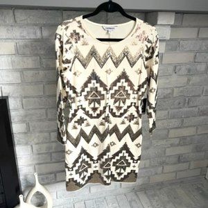 Women's 3/4 Sleeve Fitted Dress, Size M, Multi